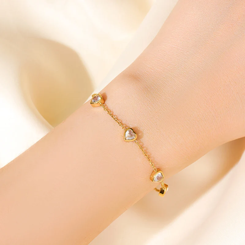 EILIECK 316L Edelstahl Doppelschicht-Zirkonia-Armband für Damen, Charmantes Metallarmband in Goldfarbe, Trendiger Schmuck als Geschenk – Detail 6