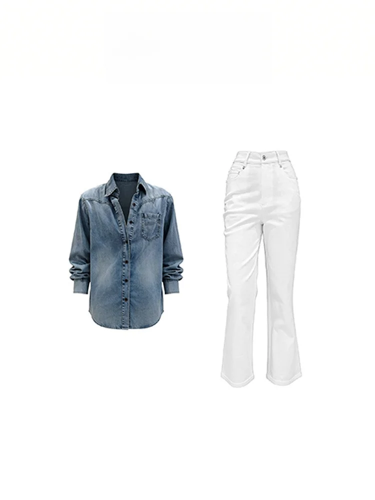 

Модный повседневный женский джинсовый комплект: куртка и брюки свободного кроя с высокой талией, прямые штанины, весна-осень, новый стильный костюм-двойка