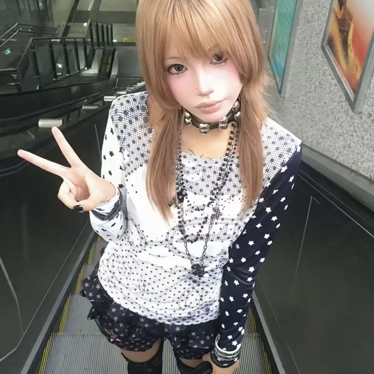 

New American Spice Girl Design Tees Small Print Dot Animation Splicing Long Sleeve T-shirt Harajuku Slim Casual Round Neck Tops