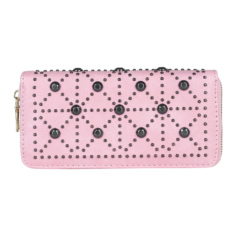 

Fashionable Women's Wallet with Large Capacity Rivet Decoration and Solid Color Multiple Card Positions Wallets for Women