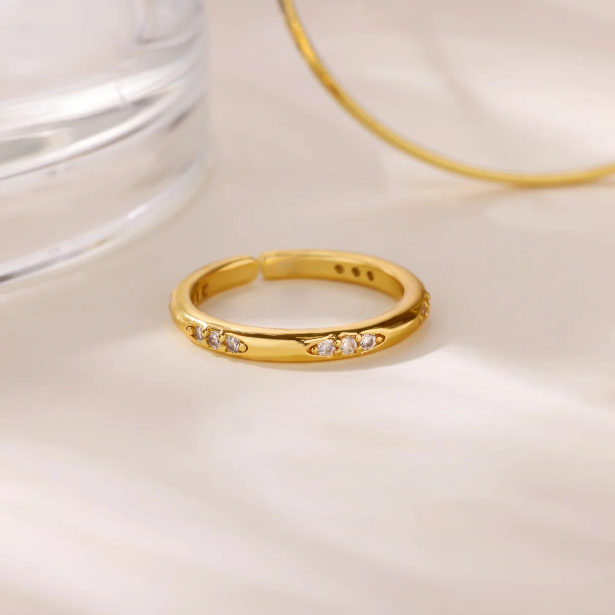 Dainty Zircon Rings For Women Gold Color Stainless Steel CZ Stones Stackable Ring Hypoallergenic Minimalist Jewelry Gift