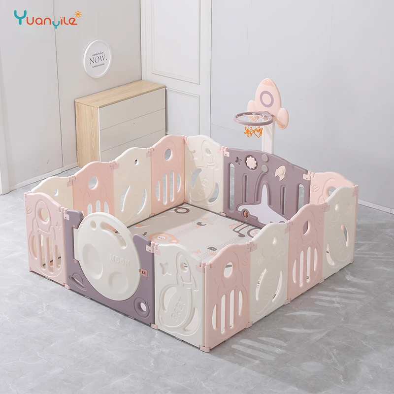 Yuanyile 12+2 Hochwertiger Sicherheits-Kinderspielzaun, attraktiver Kunststoff-Babyspielplatz für den Innenbereich, Baby-Laufstall