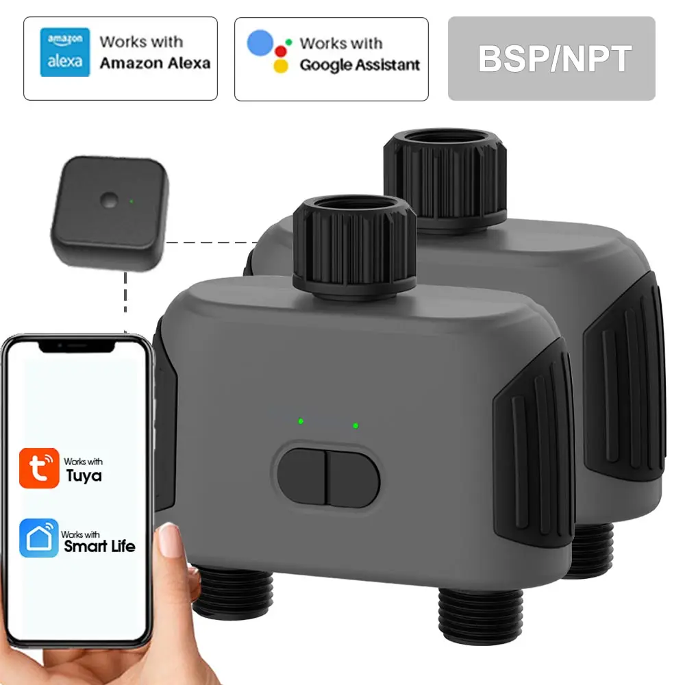 

Tuya Wifi/Bluetooth-compatible 2-Way Smart Water Timer Automatic Watering Controller Garden Home Mobile Remote Control Sprinkler