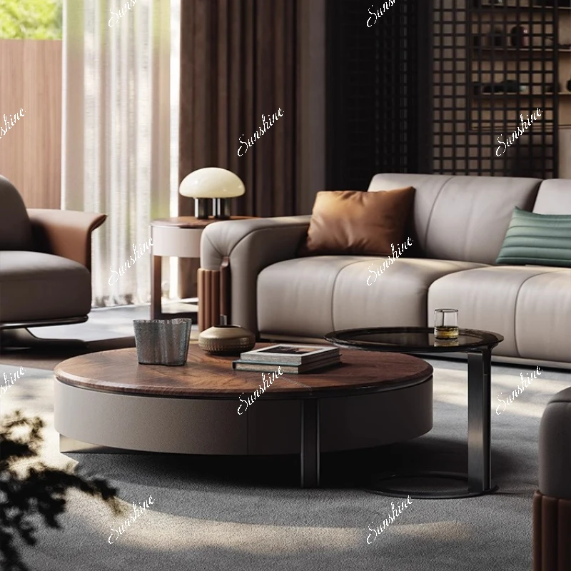 TV cabinet combination villa large flat floor living room size round light luxury advanced coffee table