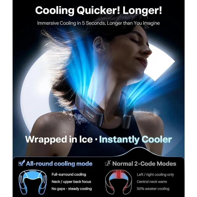 مطعم.2025 مكيف هواء Top Al Neck Fan Coolify Cyber، مراوح الرقبة المحمولة التي تهب الهواء البارد، رقم 1 أروع، 720 ° غامرة