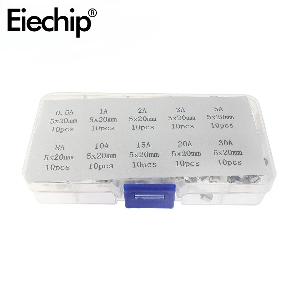 유리 퓨즈 빠른 블로우, 퓨즈 모음 키트, 250V, 빠른 블로우 퓨즈, 0.2A, 0.5A, 1A, 2A, 3A, 5A, 8A, 10A, 15A, 20A, 30A, 100 개