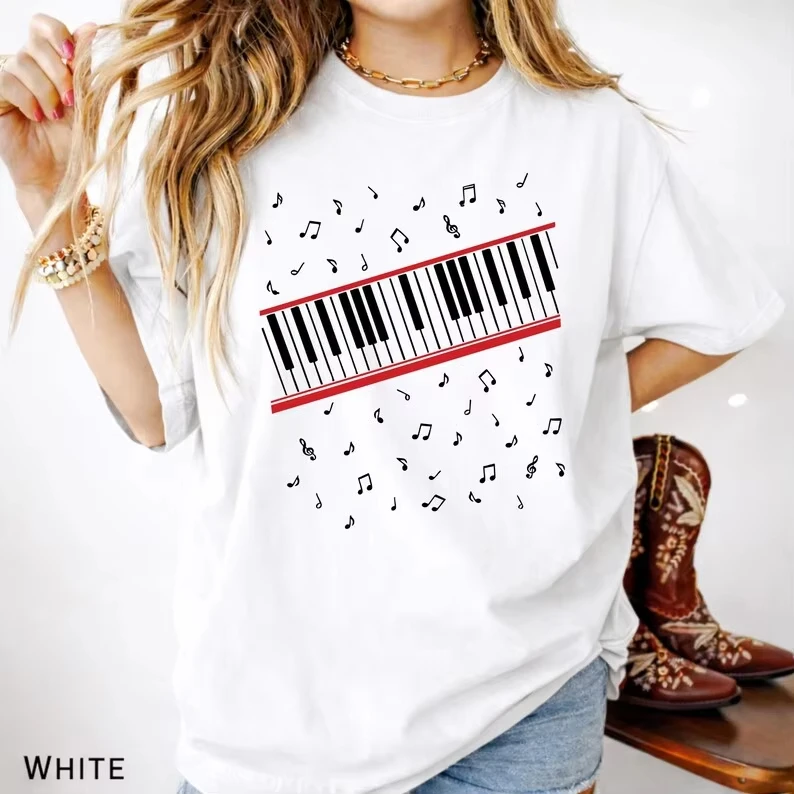 Summer Fashion Trendy Casual Tee Michael Jackson Beat It Tshirt Piano & Music Notes Gift for Fan King of Pop Shirt 90s Music Fan