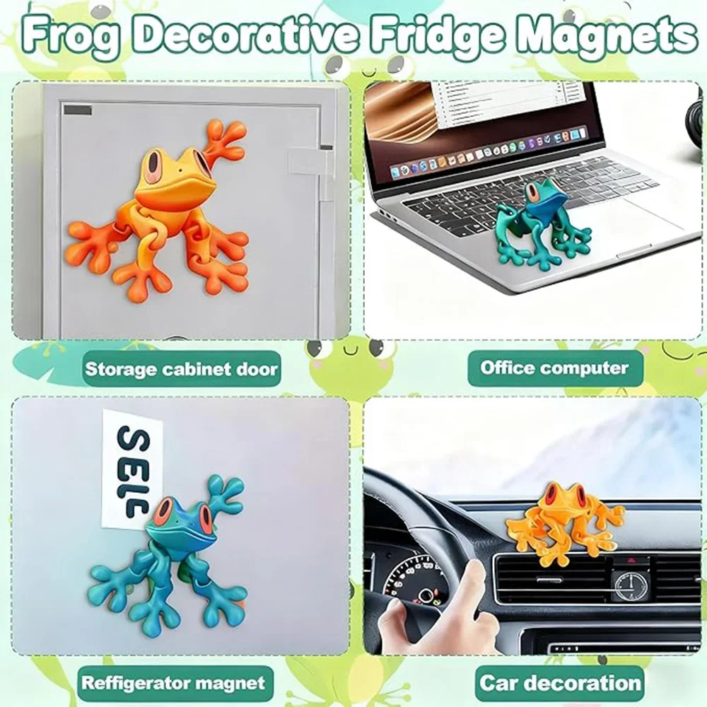 3D Printed Magnetic Articulated Frog Fidget Toy Cute Flexi Animal Model Fridge Magnet Stress Relief Sensory Gift Desktop Decor