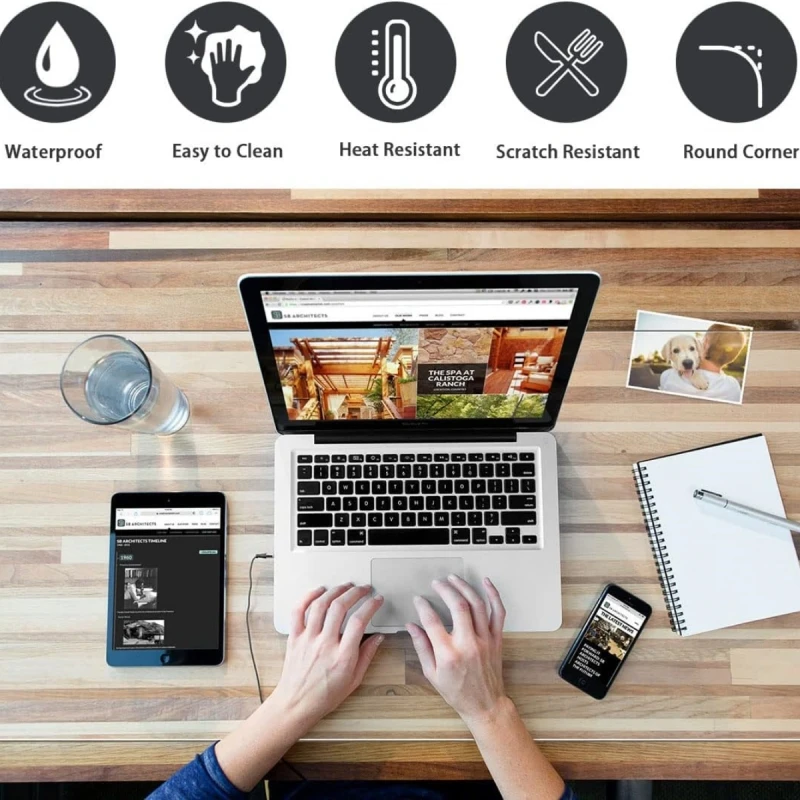 PVC Clear Writing Desk Pad Anti-Static Heat Resistant Waterproof Table Protector for Office Computer Writing Desk Tabletop
