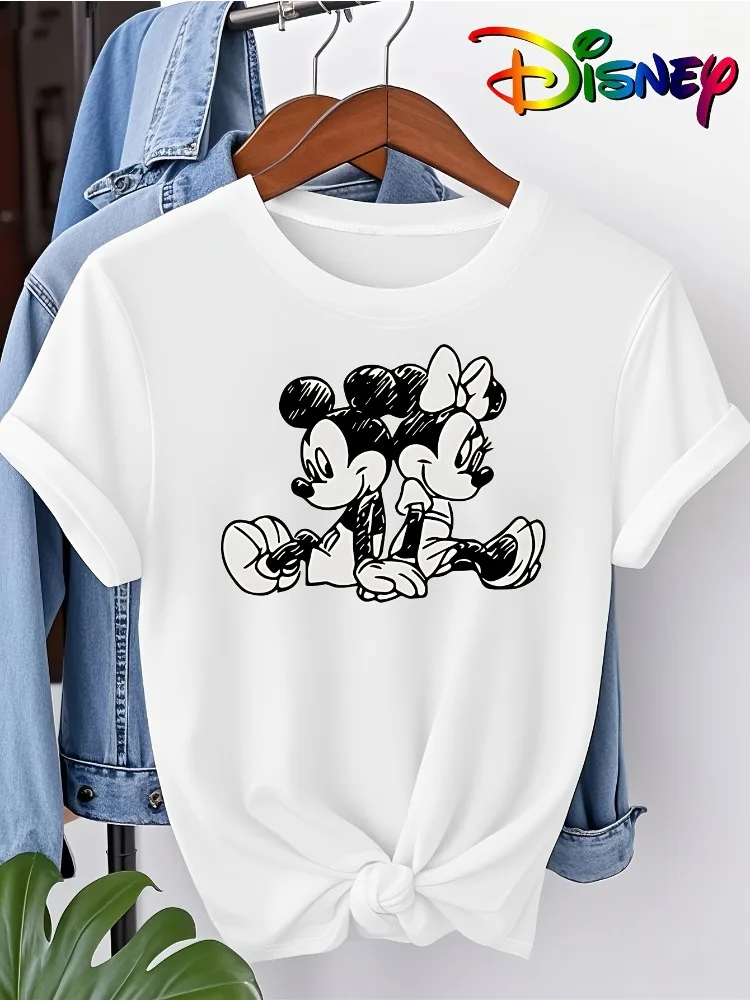 

Women's Summer Casual Fashion T-Shirt Cotton Fabric Round Neck Short Sleeve Plus Size Cartoon Print Decorated Harajuku Top Y2K