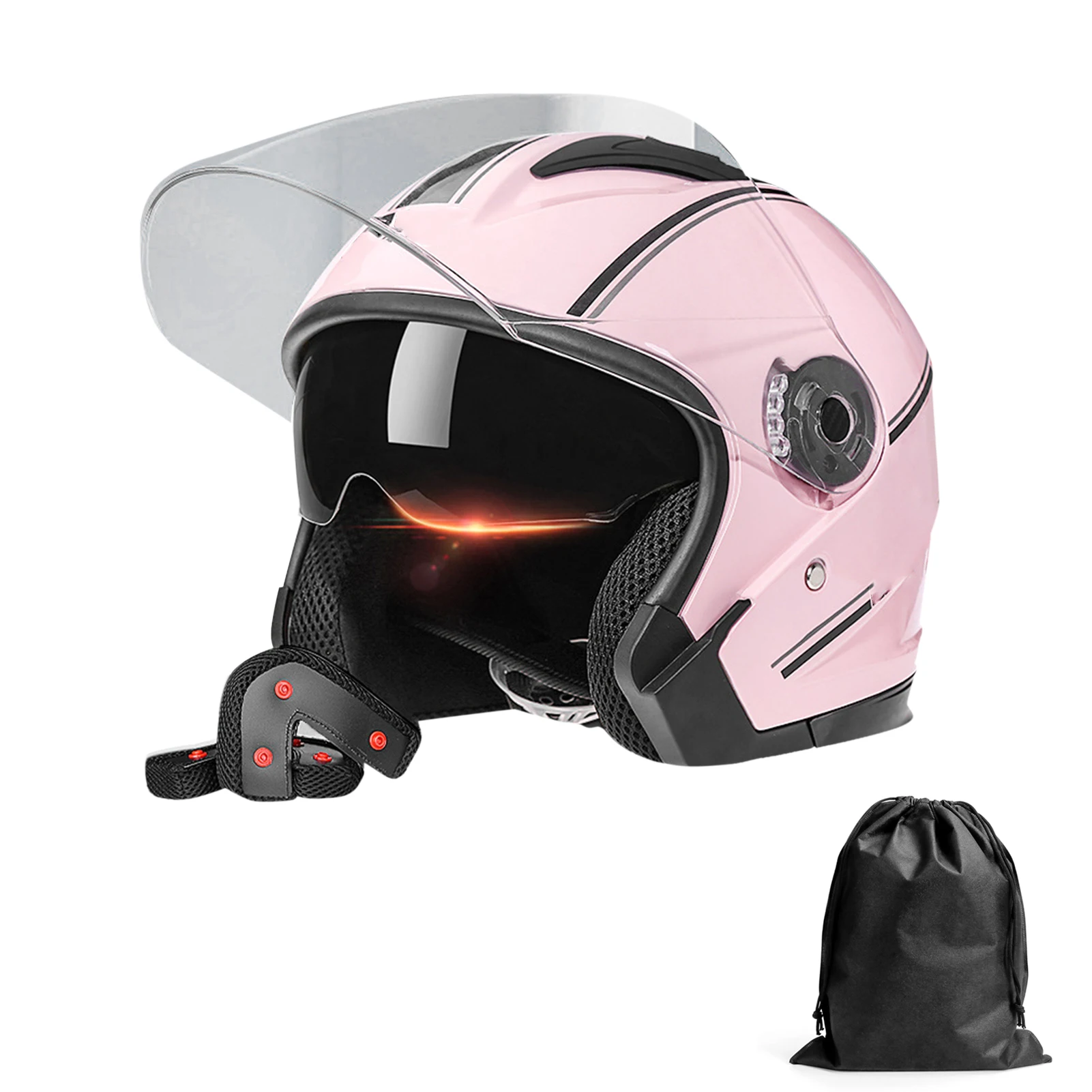 3/4 خوذات الدراجات النارية مفتوحة الوجه أقنعة مزدوجة للرجال والنساء دراجة نارية نصف خوذة لخوذات الدراجات النارية كروزر