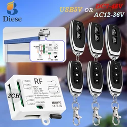 RF433MHz Universele draadloze afstandsbediening zender DC 12V 24V AC12-36V 2CH Ontvanger Relais voor Garage Rolluik deur licht