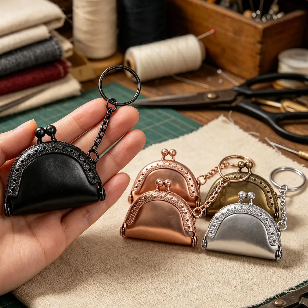 1PC 5cm Half Round Metal Purse Frame Bronze/Silver/Golden/Gun Black Kiss Clasp Lock with Key Ring Bag Accessories