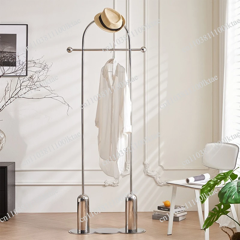 Double Pole Stainless Steel Floor Coat Rack Hanger Simple Household Bedroom Living Room Hanger