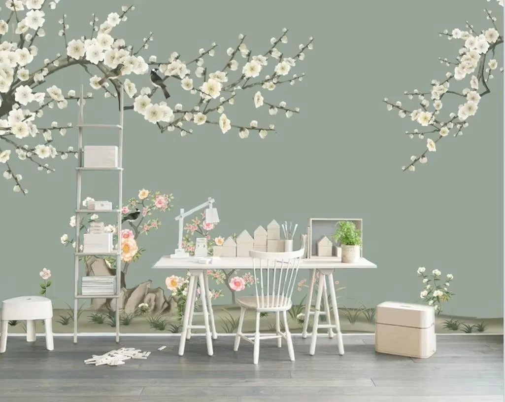 

Обои по индивидуальному заказу, домашний декор, HD, новые китайские цветы и птицы с ручной росписью, ТВ-фон, настенные обои для стен 3d