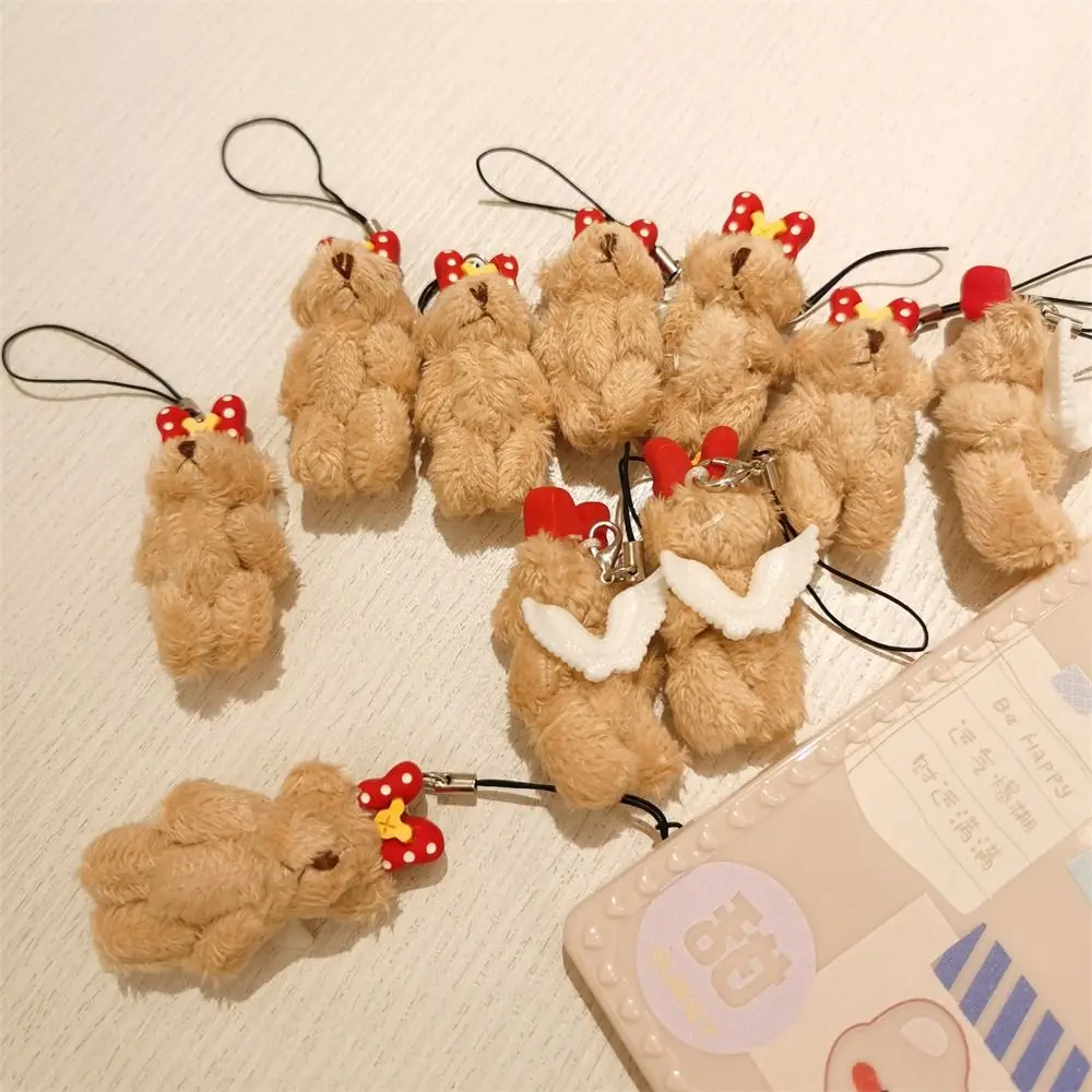 

Creative Stuffed Animal Angel Bear Keychain Tiny Bear Phone Charm Plush Phone Chain Mini Lovely Phone Lanyard Girl Gifts