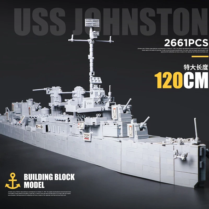 WW2เข้ากันได้กับ Lego เรือรบทหาร Series เรือรบ USS Johnston บล็อกตัวต่อเรืออิฐของเล่นสำหรับของขวัญเด็ก