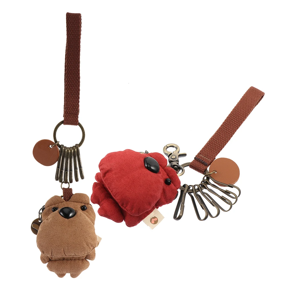 

2 Pcs Keychain Cute Bear Wristlet Bracelet Cotton Couple Keychains Durable Velvet Car Keys USB charms Mini Backpack Accessories