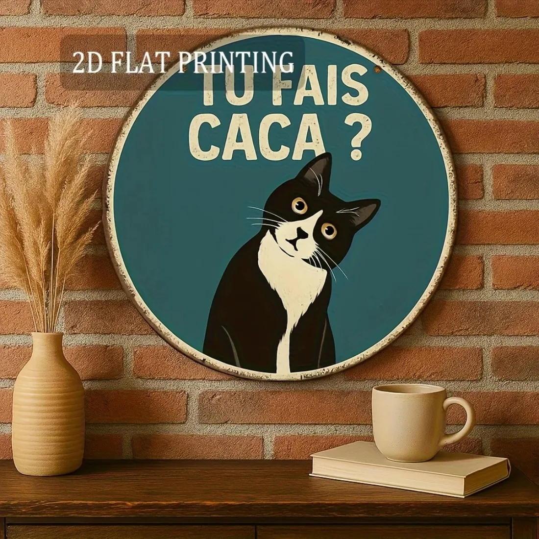Retro French Cat Wooden Plaque - 8