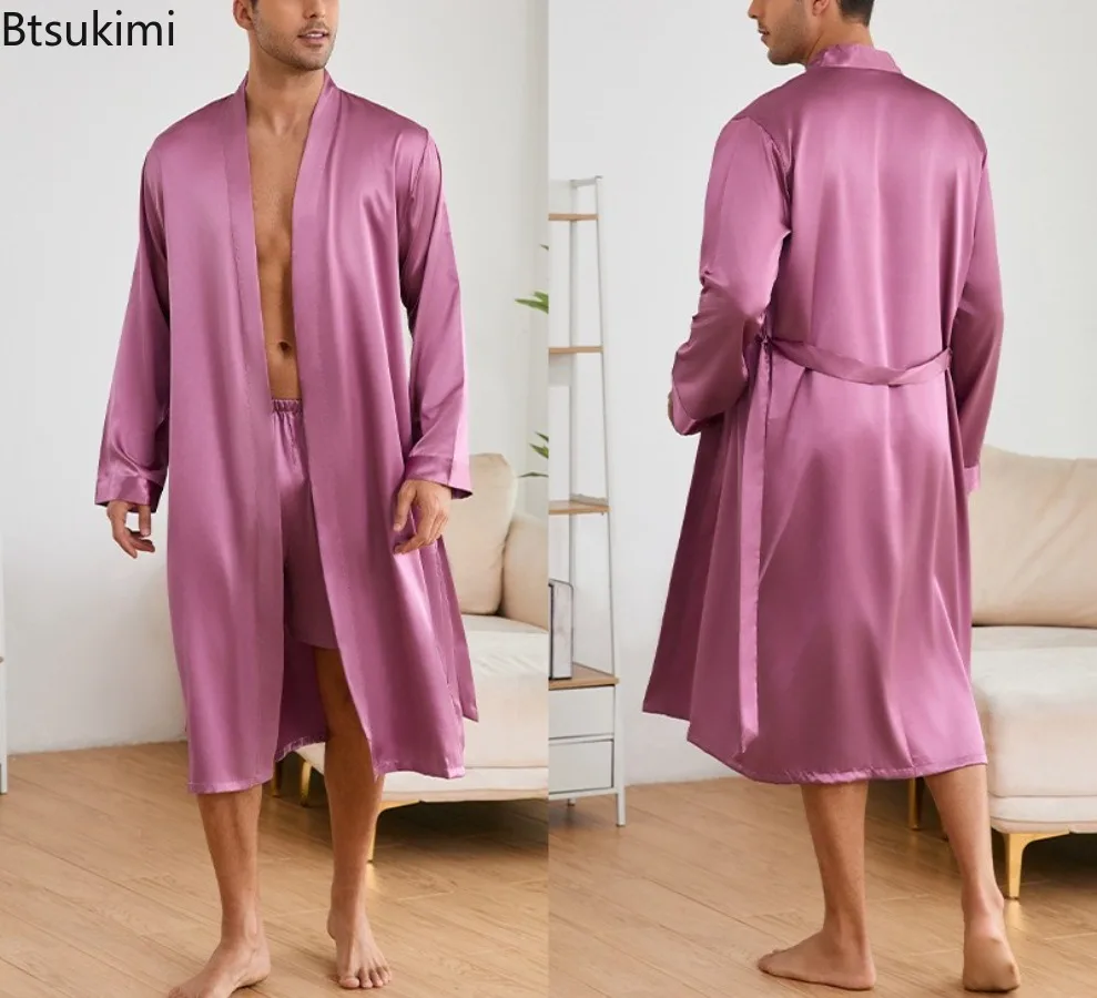 الصلبة ملابس المنزل البشاكير مجموعة الرجال حريري الساتان الرجال ملابس نوم فضفاضة اليابانية رجالي بيجامة مجموعة الصيف كيمونو السراويل منامة دعوى