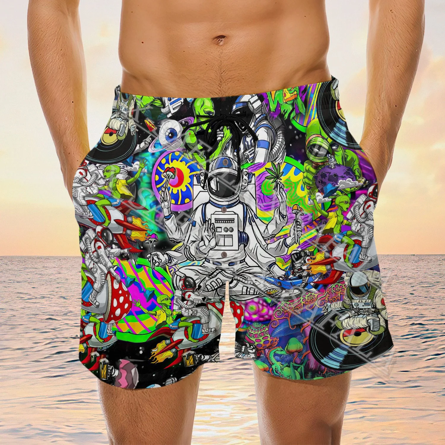 Hippie Skull Peace Life Psychedelic Trippy Swims 3D Print Shorts Summer Beach Holiday Shorts Men's Swimming Sports Half Pants-5