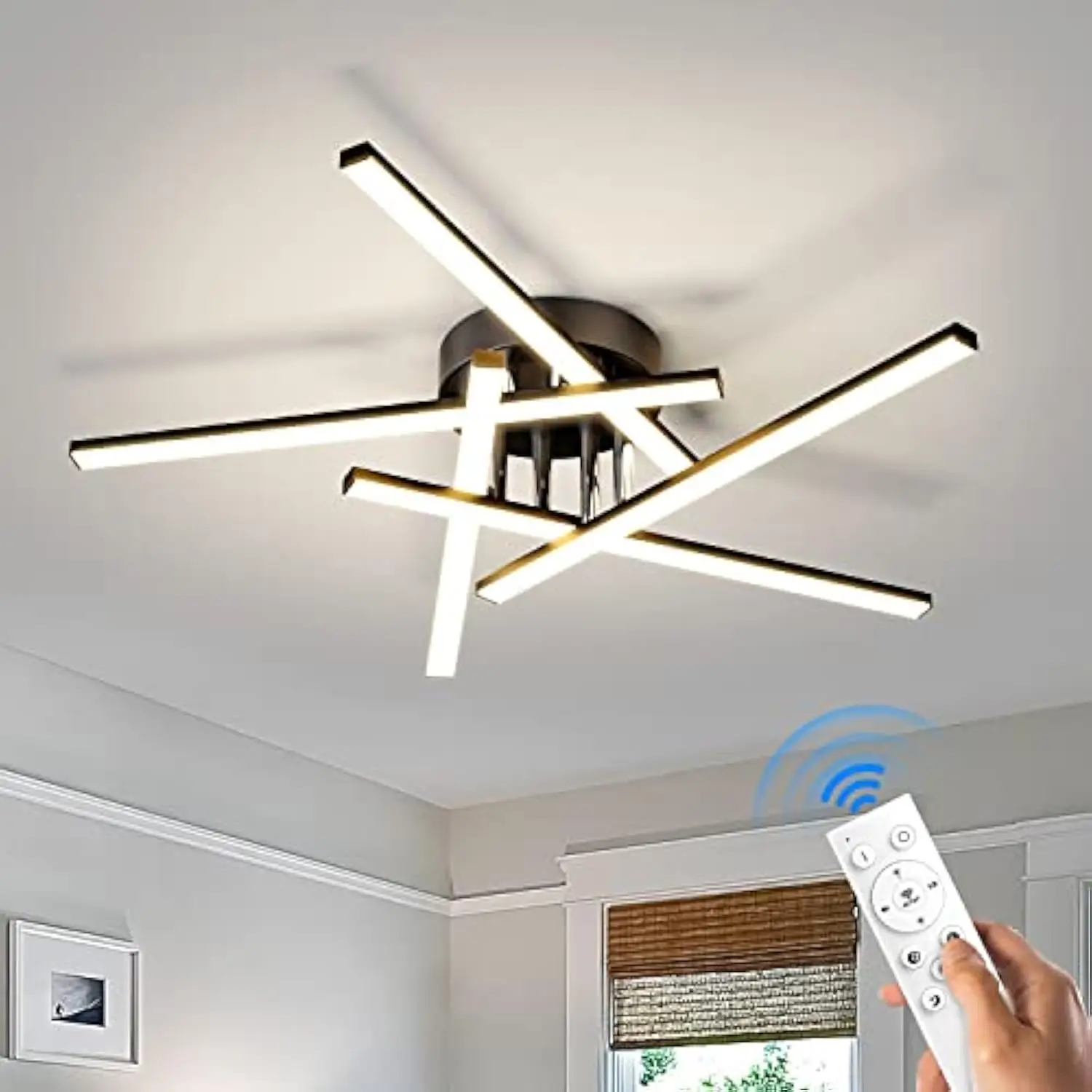 

42W Modern Sputnik Ceiling Light Fixture Led Dimmable with Remote Control Ceiling Lighting Black Flush Mount Chandelier Ceiling