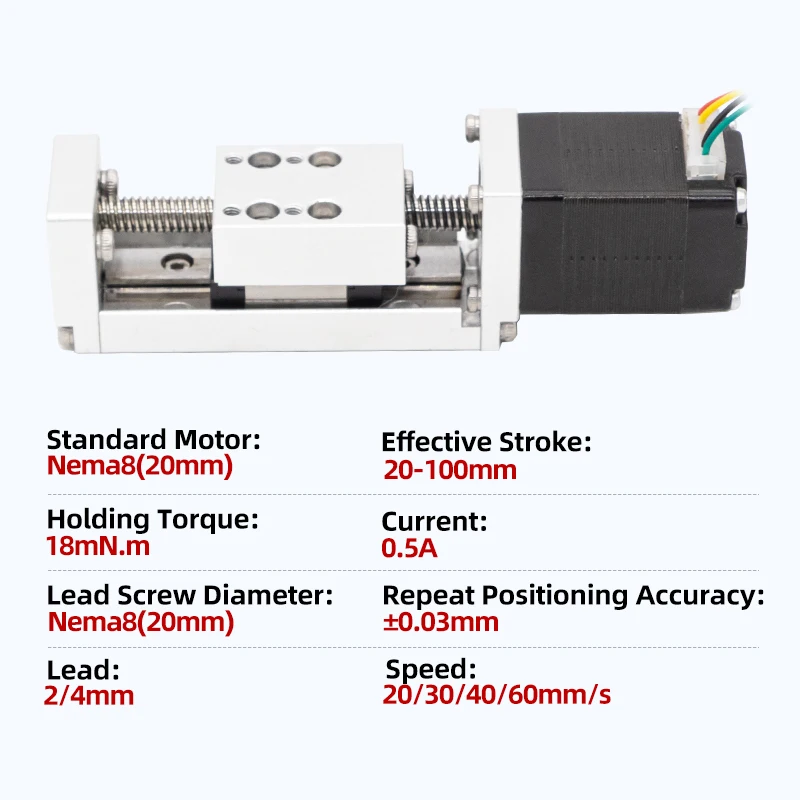 Nema 8 Linear Stage X Axis Linear Sliding Table 20-100mm Stroke Lead Screw Vertical Motion Module High Precision