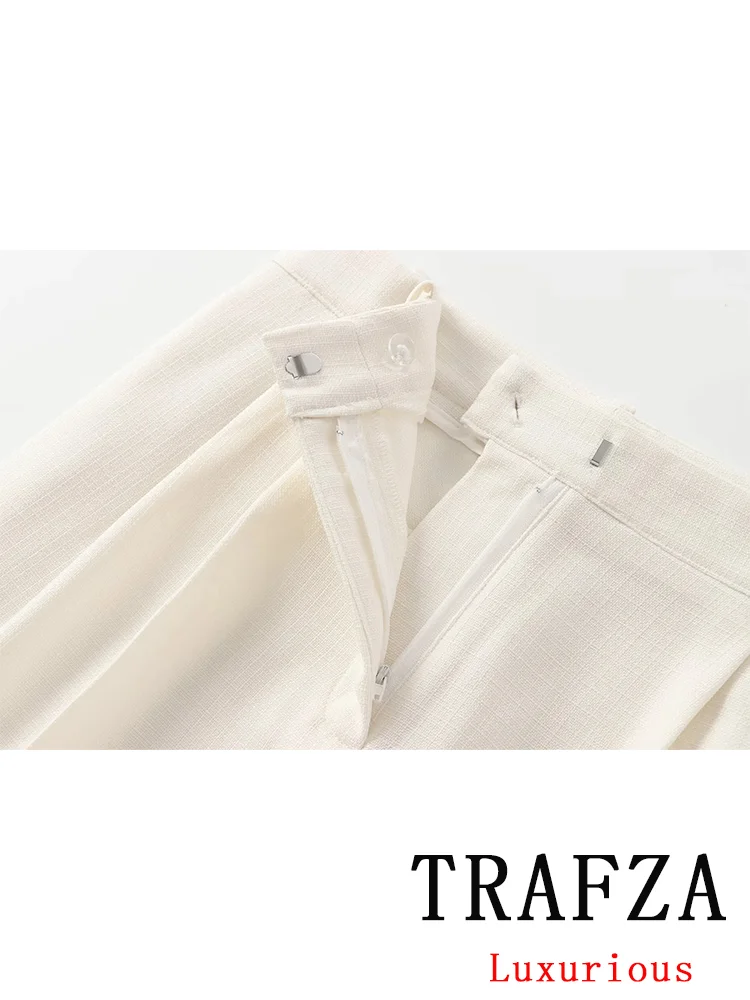 TRAFZA Vintage Office Lady Chic Solid Women Suit V Neck Single Breasted Vest Straight Loose Pants New Fashion 2024 Autumn Sets