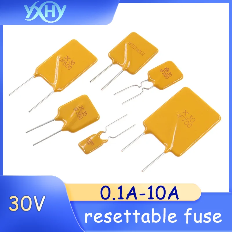 10PCS 30V Plug-in resettable fuse tube 0.1A/0.5A/0.75/1.1/1.35/2/4/6/7/8/9/10A