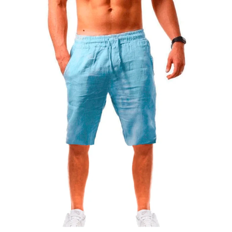 Summe Men\'s Linen Cotton Shorts Pants Male Breathable Solid Color Trousers Fitness Streetwear 3XL