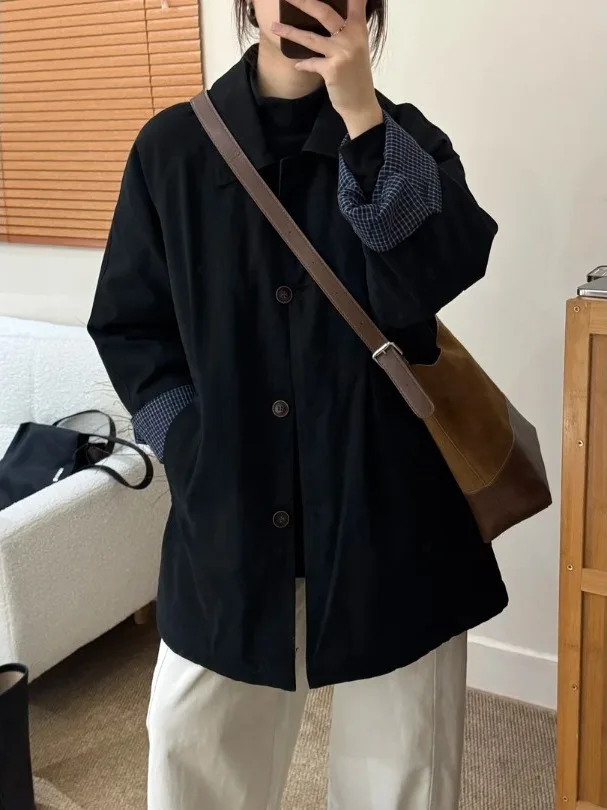 

Outlet 2025 Autumn Winter New Sle Cotton Jaet Mid-Length Jaet Thiened Long Sve Collar Single Button Closure S...