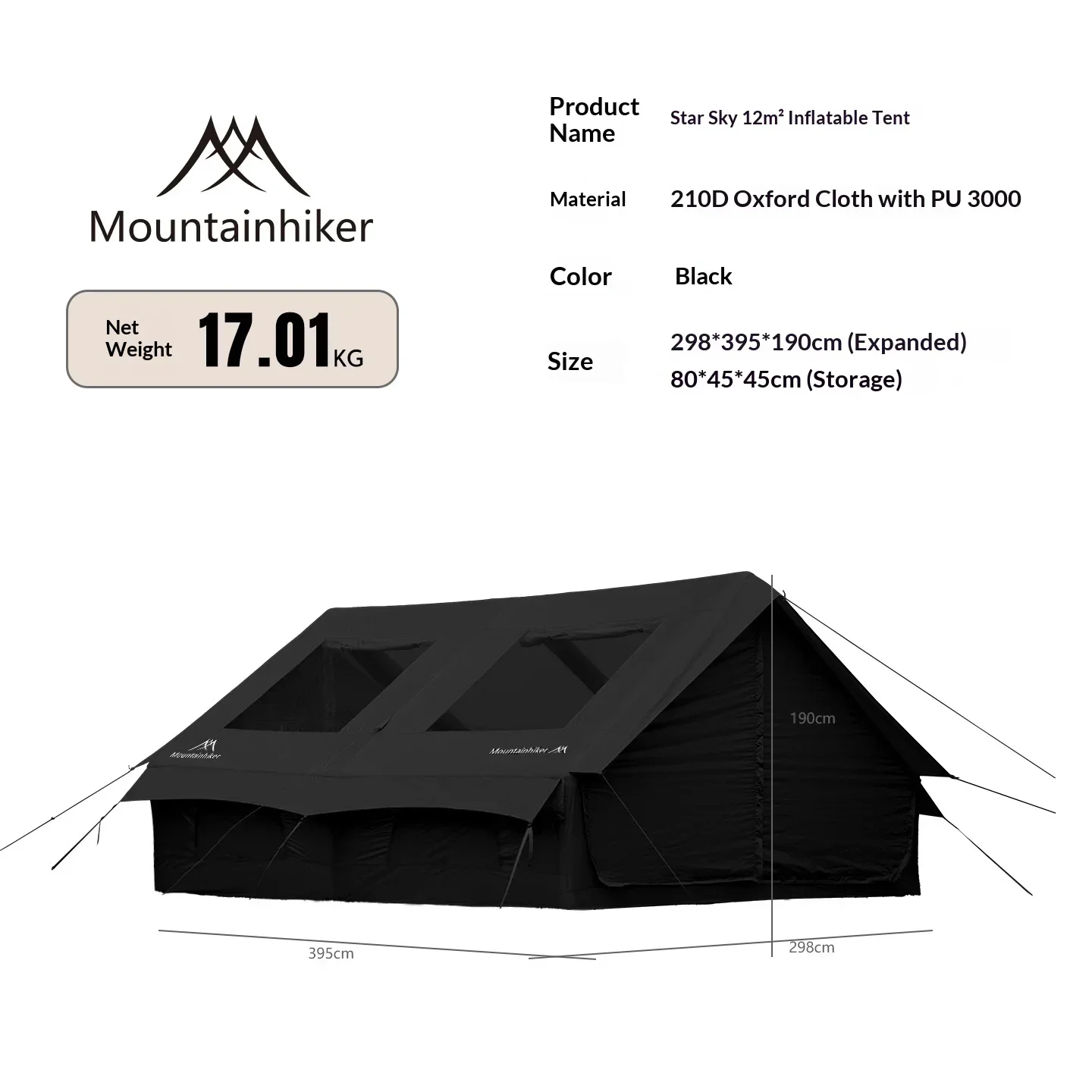 12m² Air Tent MOUNTAINHIKER Large Inflatable Tent 5/8Person Outdoor Camping Tent Rainproof Family Beach BBQ Fishing Park
