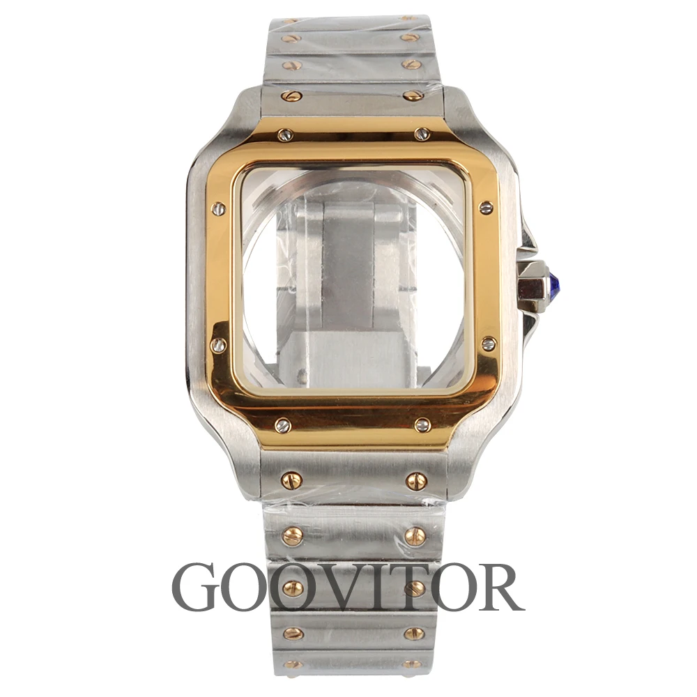 Gold/Black 38MM Square Watch Case Stainless Steel Modification Parts Fit Santos Nh35 Nh36 Nh38 Movement 27mm Dial Mod Accessory