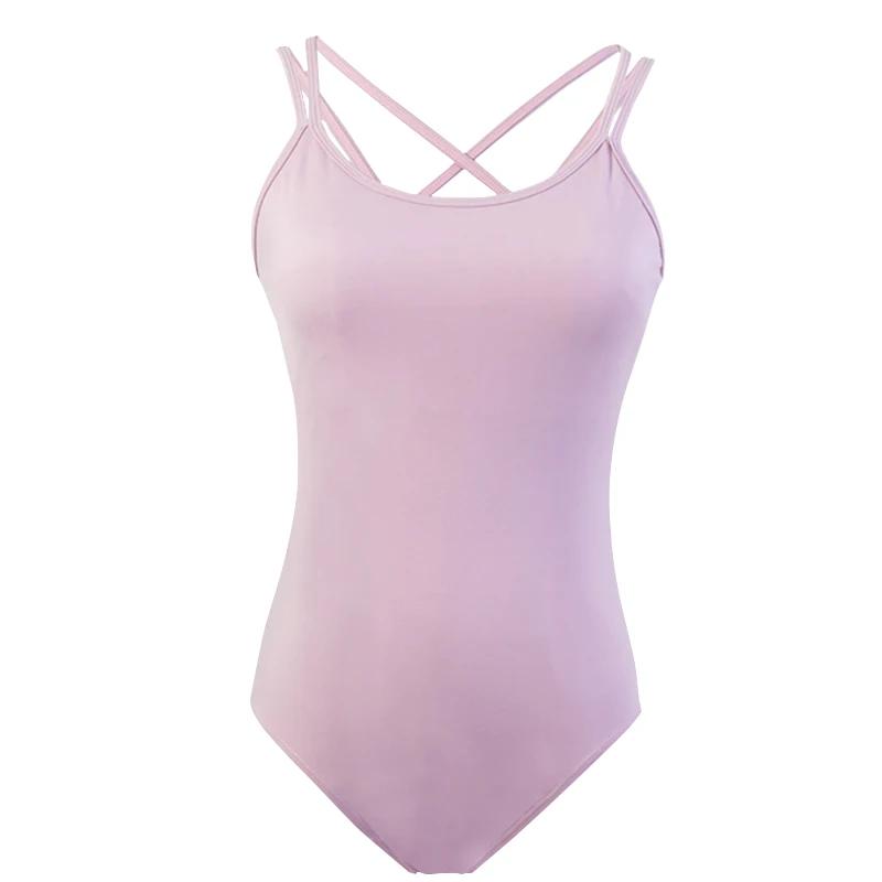 더블 크로스오버 캐미솔 스트랩과 속이 비치는 디자인이 특징인 민소매 발레 레오타드
