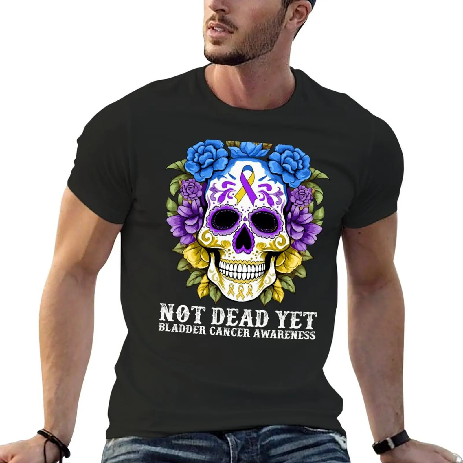 Bladder Cancer Awareness Graphic Flower Skull Aware Gifts T-Shirt summer clothes boys animal print Men's t shirts