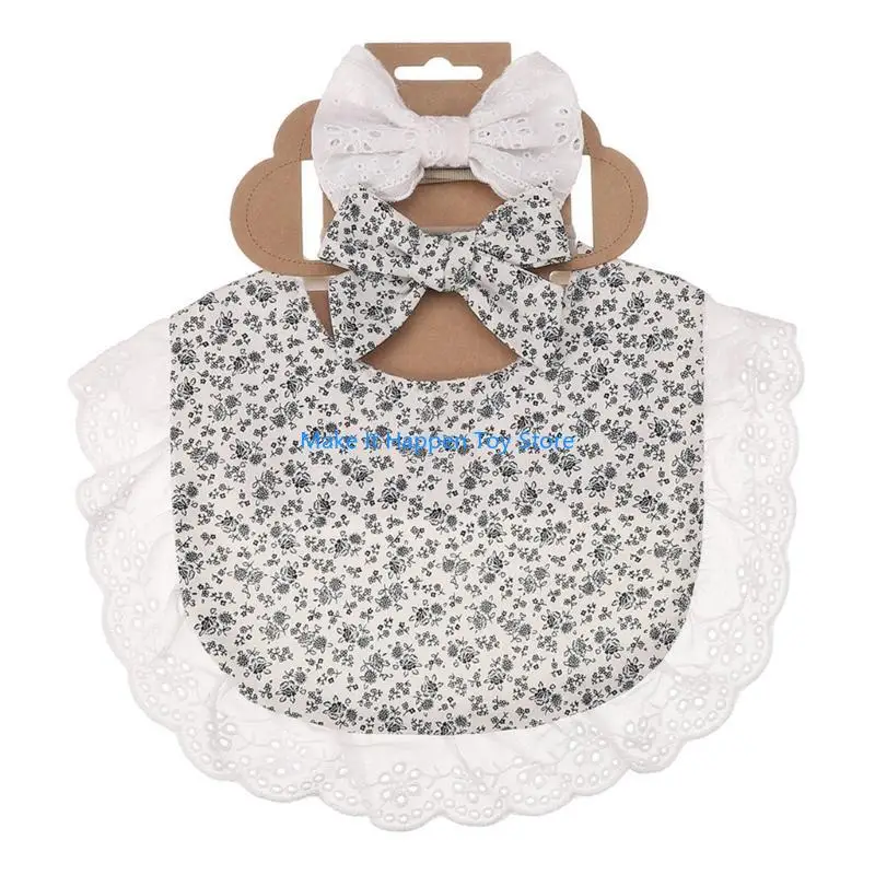 

28EC Practical Fedding Bib Infants Burp Cloth for Baby with/without Bowknot Headwear