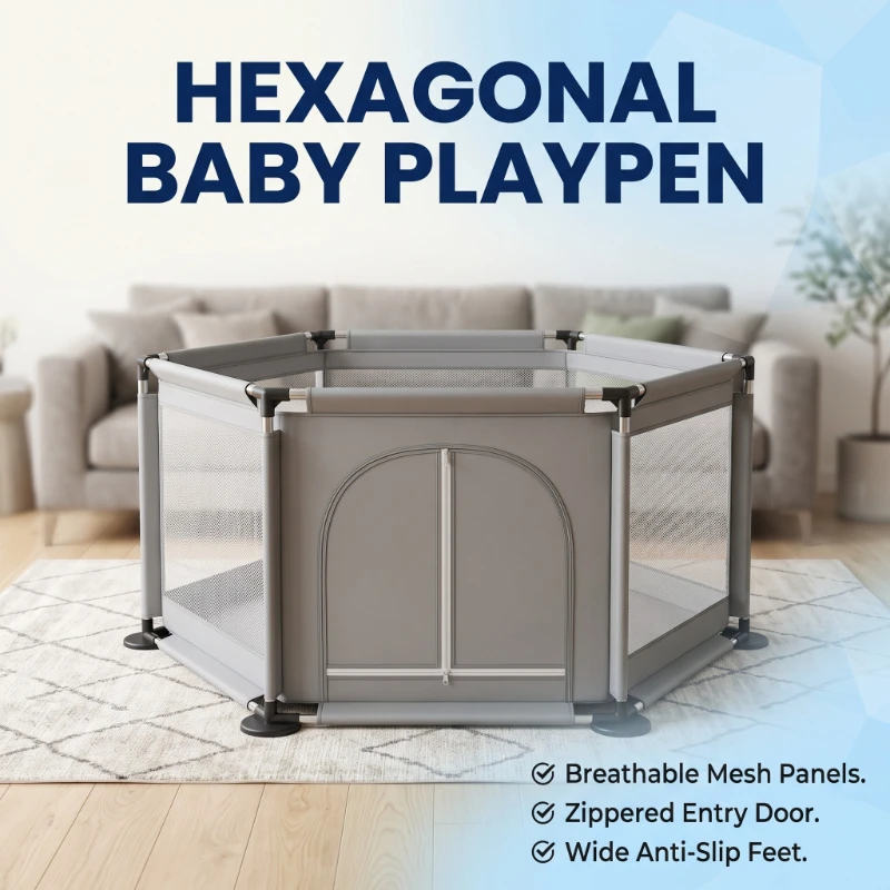 Oxford Cloth Folding Baby Crawl Mat Playpens Portable Square Protection Play Cot with Easy Fold for Household Indoor/Outdoor Use