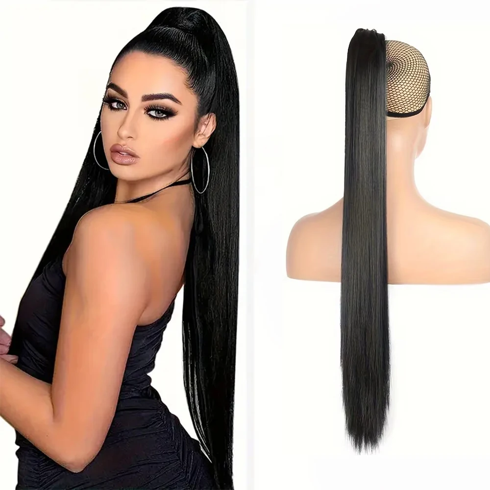 

Synthetic Long Straight Claw Clip On Ponytail Hair Extension 22inch Hairpiece wig Pony Tail For Women Daily Party Hair Extension