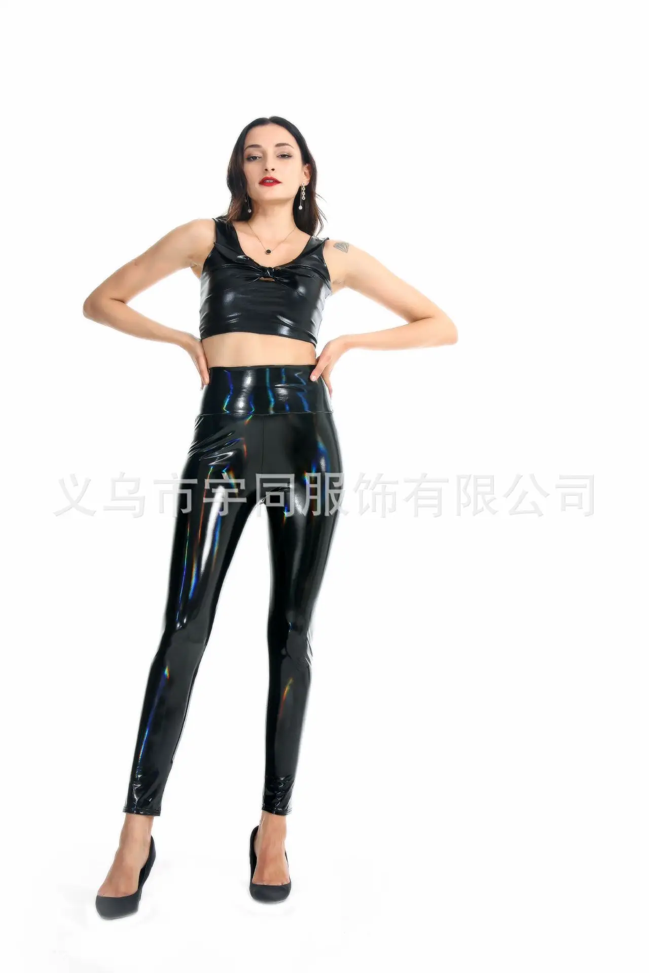 Damen-Leggings aus farbigem Leder, Pu-Leder, sexy, glänzende Leder-Leggings, Abschlussball, Reißverschluss hinten