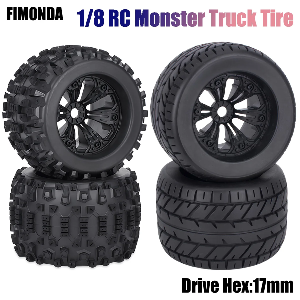 

4PCS 1/8 RC Wheels Tires 168x105mm for Short Course Truck SCT 17mm Hex Hub Sponge Filled Compatible with ARRMA Traxxas