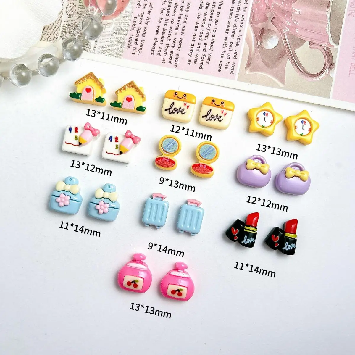 Creative Lipstick Perfume Cosmetics Nail Charms Cute Funny Handbag Notepad Mixed Resin Nail Art Decorations DIY Hairpin Nails