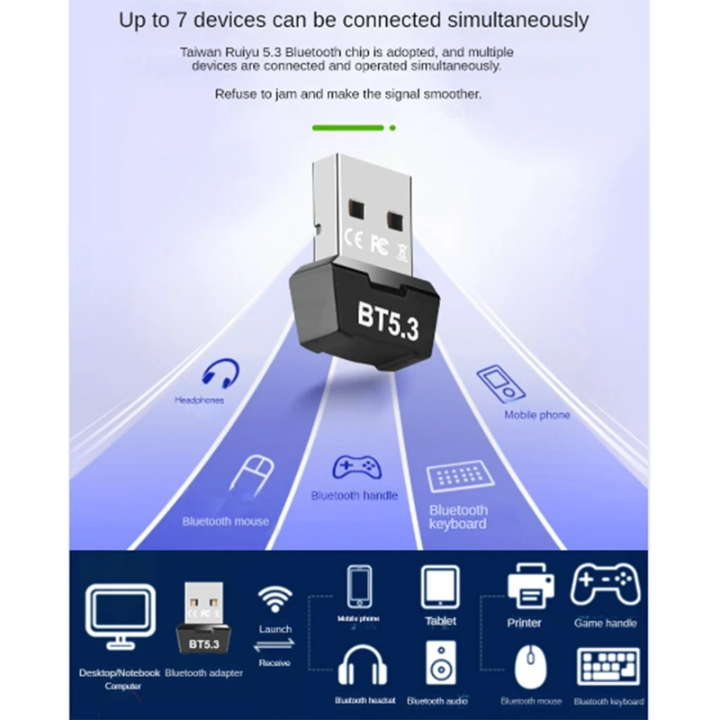 RTL5.3 محول بلوتوث بدون سائق كمبيوتر USB سماعة لاسلكية تعمل بالبلوتوث استقبال الارسال سماعة صوت بلوتوث متينة