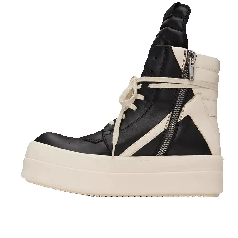 5cm Platform Thick Sole Full Grain Cowhide Leather  ROCK High Street Zipper Quality GEO-BASKET BOOTS - view 3