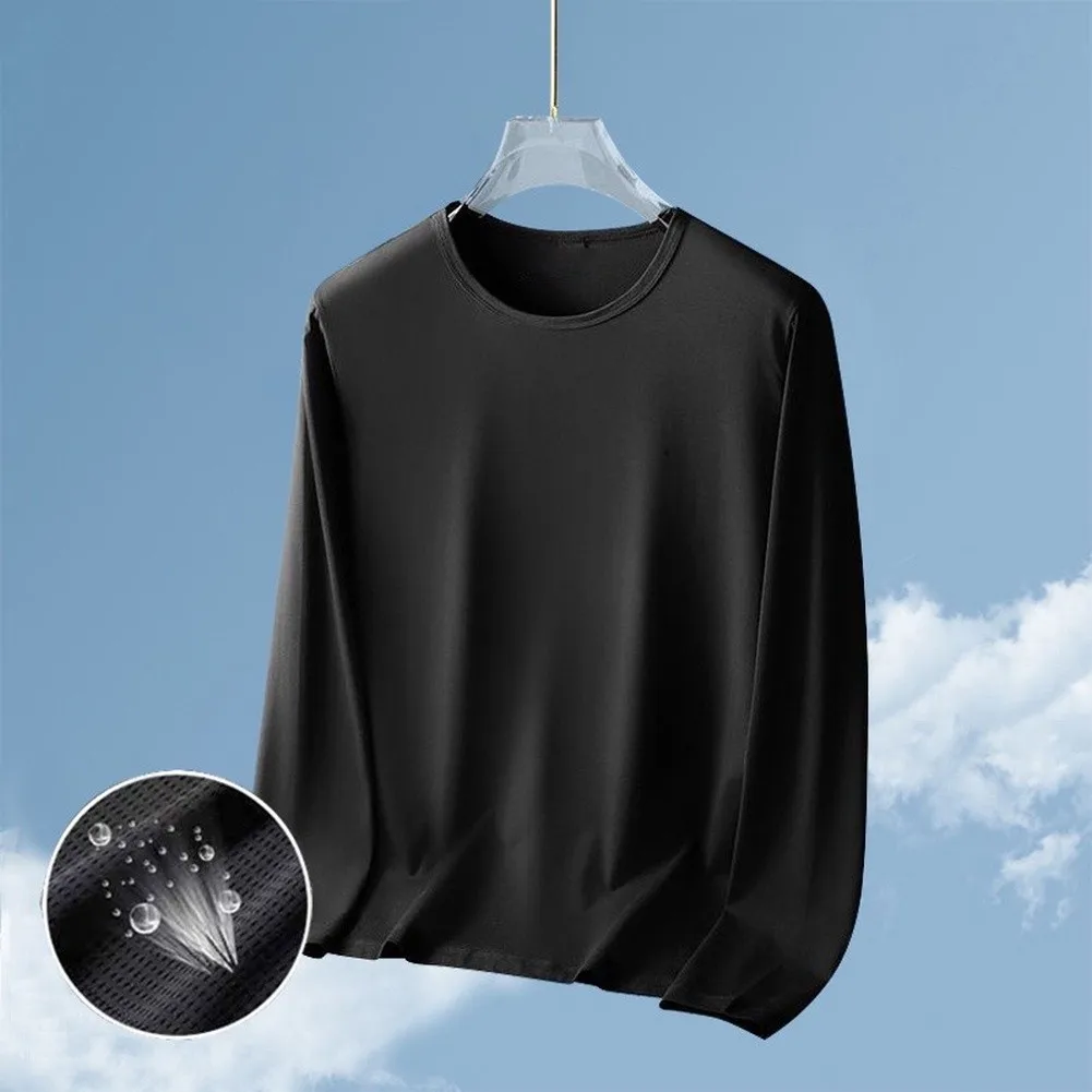 Men's Long Sleeve T-Shirt Featuring Ice Silk Fabric for Breathable Performance Wear Quick Dry Round Neck Sport Top