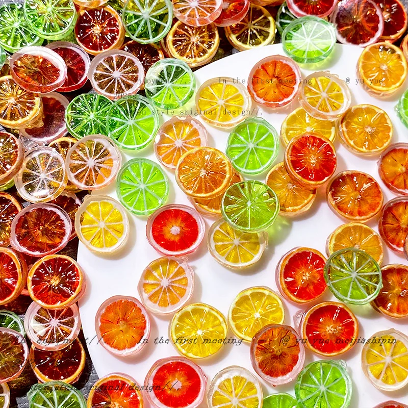 30Pcs 3D Resin Creative Fruit Lemon Slice Nail Charms Round/Crescent shaped Orange Realistic Nail Decoration Summer Nail Jewelry
