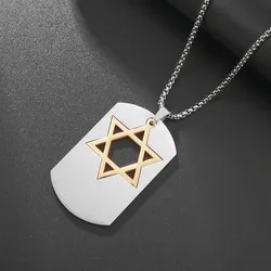 Star of David Necklace Stainless Steel Geometric Hexagon Cutout Dog Tag Pendant Judaism Men\\\\\\\'s Charm Casual Jewelry Gift