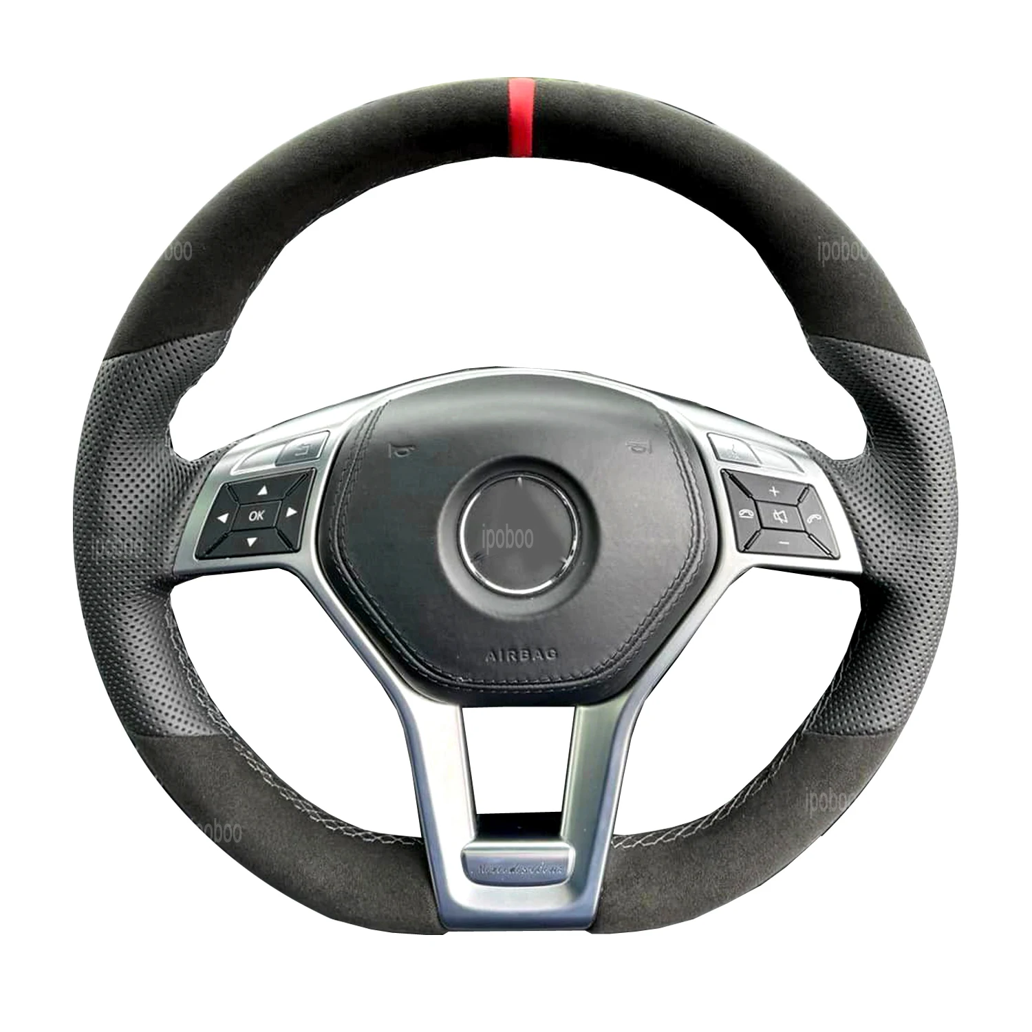 Steering Wheel Cover For Mercedes-Benz C-Class W204 2012-2015 Black Perforated Leather Steering Wheel Protection Cover