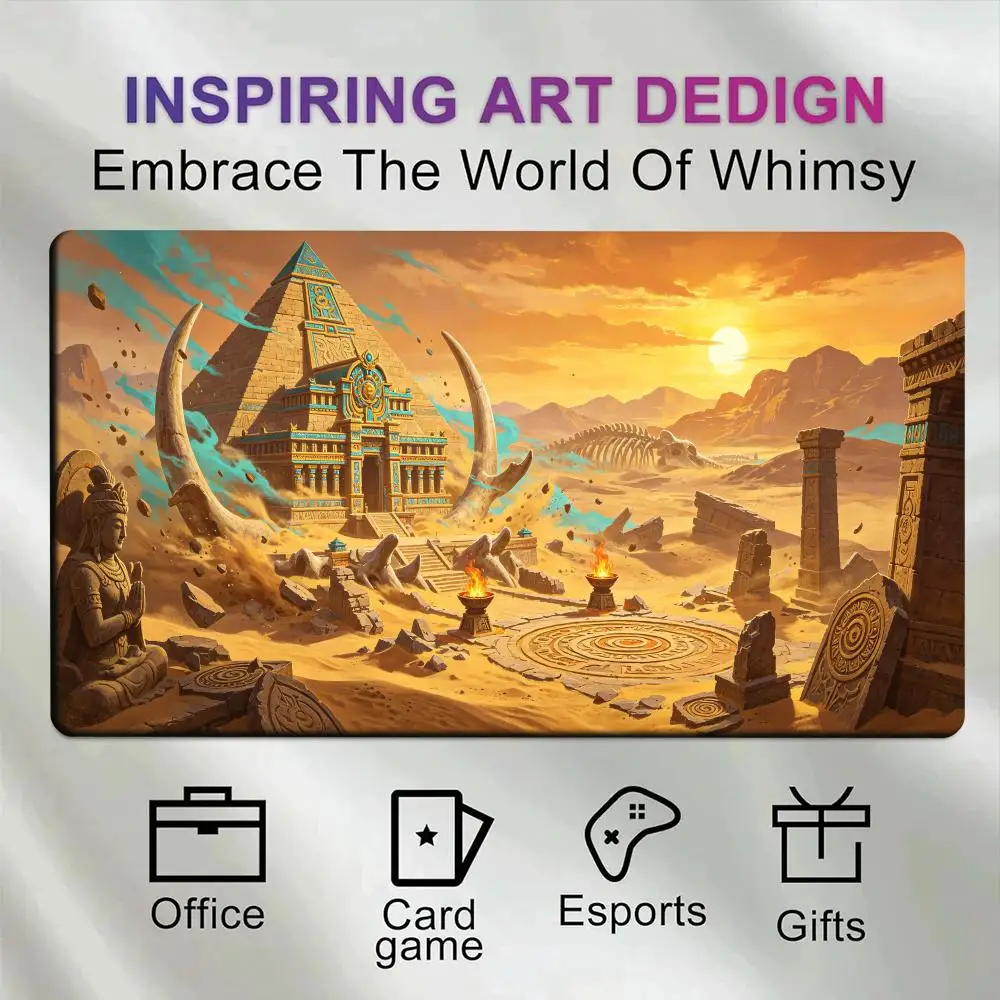 Large Card Gaming Mouse Pad Desert Pyramid TCG Playmat Anti-Slip Rubber Deskmat Office Desk Accessories Stitched Edges Game Mat