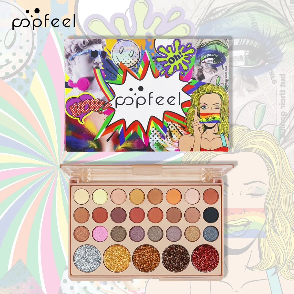 Paleta cieni do powiek POPFEEL 29 kolorów - wysoce pigmentowana, niezbędny makijaż dekoracyjny do świątecznych wyglądów.