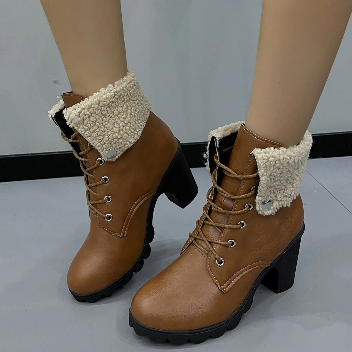 

Women Ankle Boots Outdoor Fashion Anti-slip Boots Autumn High Quality Boots 2025 New Lace-up High Heels Shoes for Women